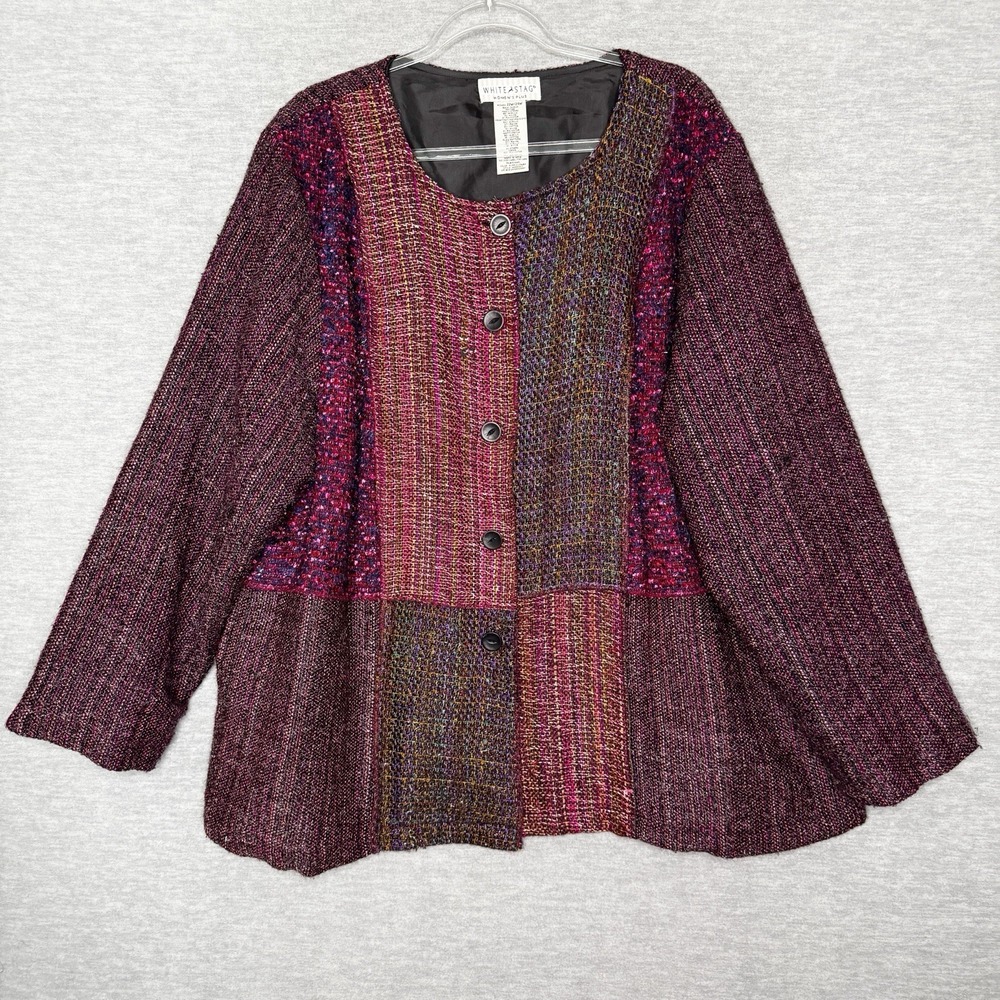 White Stag Jacket Women's Plus Size 3X 22W/24W Mixed Media Patchwork Blazer